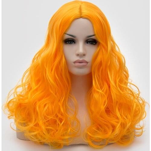 VICWIG Long Wavy Synthetic Cosplay Wig for Women Purple Orange Green Pink Blue Golden Brown Wig 20 Colors Fake Hair
