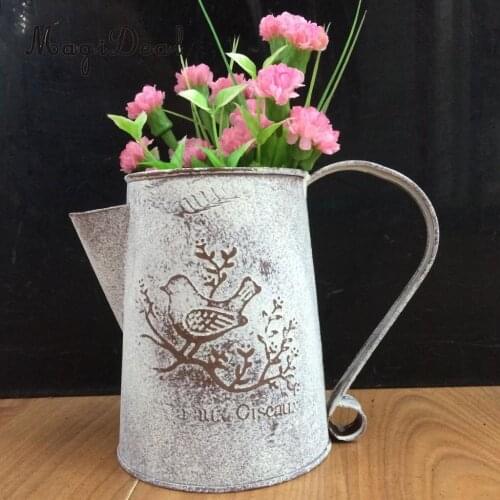 MagiDeal Vintage Shabby Flower Vase Pot Water Pitcher Metal Jug Vase Retro Crafts A/B