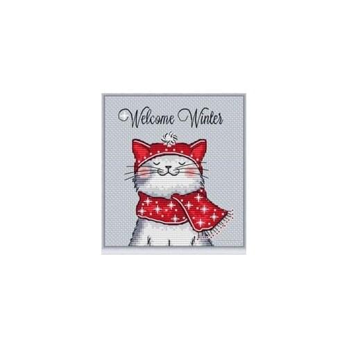 7-Welcome Winter-Cat MM201213 cross stitch 11CT 18ct 14ct cotton thread embroidery DIY handmade needlework