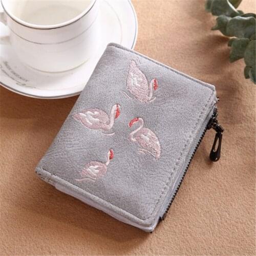 Women Embroidery Short Wallets Vintage Female Elegant White Swan Small Wallet PU Leather Short Wallet Card ID Holder Coin Purse