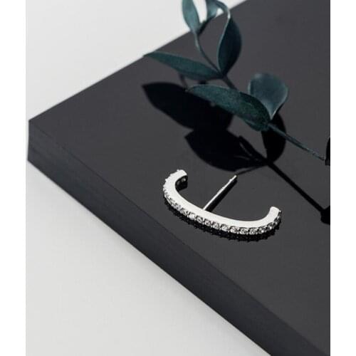 925 Sterling Silver CZ Pave Line Single Post Stud Earring Women Jewelry A1568