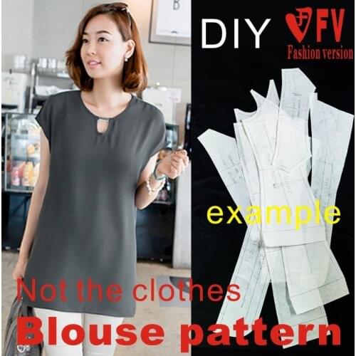 Ladies chiffon silk collarless short-sleeved shirt garment cutting structure drawing 1:1 finished pattern BCY-44