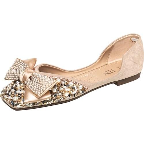 NEW Fashion Flats for Women Luxury Butterfly Knot Bling Pointed Toe Shallow Flat Shoes Female Wedding Party Work Boat Shoes