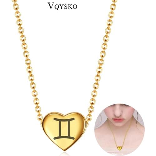 Custom Women Girls 12 Constellation Jewelry Gifts Necklace Gold Stainless Steel Heart Pendant Zodiac Sign Necklaces Drop Shippin