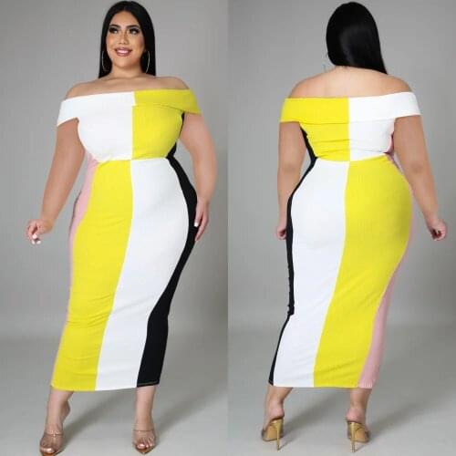 Plus Size Dress Summer 2021 Wholesale Striped Bodycon Office Ladies Maxi Dresses Women Elegant Party Dropshipping FT422