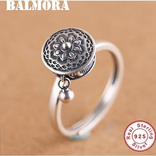 BALMORA 100% Real Sterling Silver Rotating Rings for Women Buddhist Tibetan Prayer Wheel Ring OM Mantra Lady Spinner Band Ring