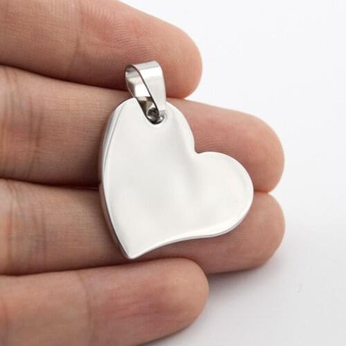 100% Stainless Steel Blank Heart Pendants & Necklaces For Women DIY Jewelry Mirror Polished Wholesale 10pcs