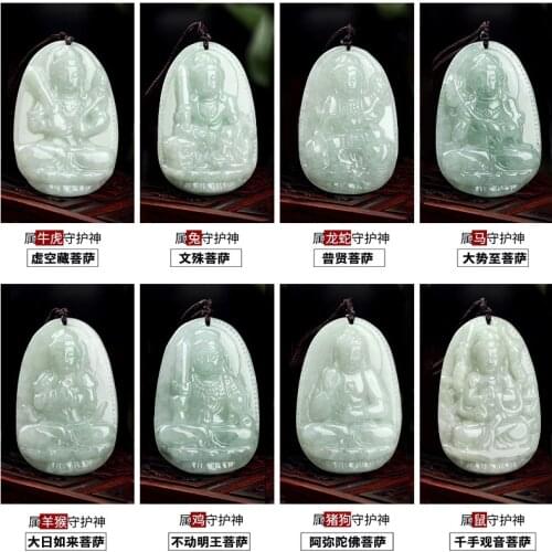100% real jade Natural Hand Carving Emerald handmade guanyin green jade Pendants Buddha jade necklace jade gift