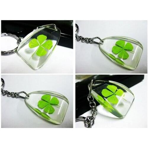 FREE SHIPPING 20 PCS Personalized Four Leaf Clover Keychain GENUINE REAL FOUR LEAF CLOVER
