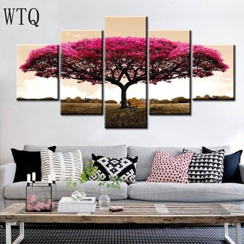 5 panel Abstract Trees Painting Landscape Posters and Prints Cuadros Wall Art Pictures For Living Room Home Decoration