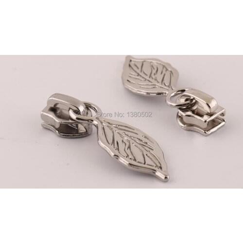 5pcs/lot Silver color zipper sliders Leaves zipper pull for bag garment decoration Accessories