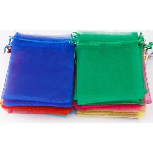 50pcs 7x9 9x12 11x16 13x18cm Colorful Transparent Organza Bags Christmas Halloween Gift Box Packaging Gift Bags Candy Bags