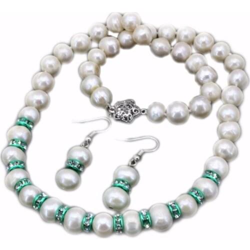 7 Colors Real Natural Freshwater Pearl Beads Chokers Necklaces Earrings For Women Chain Pearls 9-10mm Jewelry set 18inch B3105