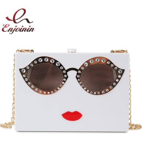Acrylic Rhinestone Party Evening Clutch Bag Women Fashion Designer Cute Sunglasses Purses and Handbags Ladies Chain Shoulder Bag
