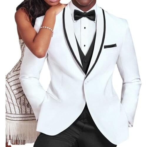 White and Black Wedding Tuxedo for Formal Occasion Groom 3 Piece Slim Fit Men Suits Man Fashion Costume (Jacket Pants Vest )