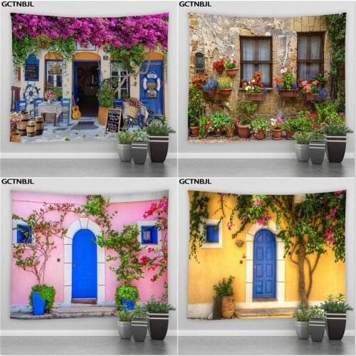Landscape Big Tapestry Retro Style Street Architecture Flower Plant Scenery Hippie Wall Hanging Tapestries Bedroom Decor Blanket