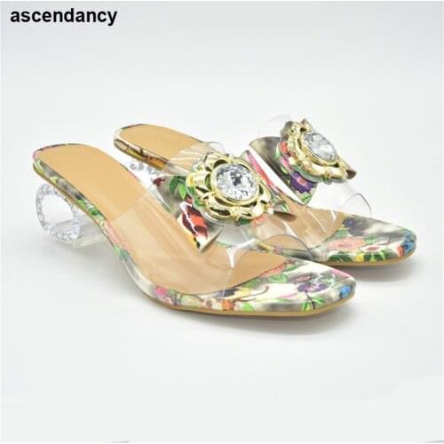 Nigeria womens shoes sandals fashion womens transparent rhinestone high heels high heels sexy ladies pattern shoes