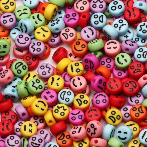 7*4mm Mixed Emoticons Acrylic Beads Round Flat Smiley Loose Spacer Beads For Jewelry Making Diy Bracelet Necklace Accessories