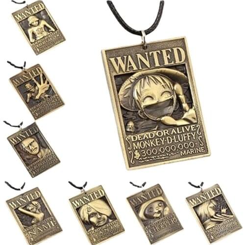 One Piece Wanted Monkey D Luffy Chopper Sanji Nami Nico Robin Roronoa Zoro Ace Trafalgar Law Alloy Pendant Necklace Jewelry