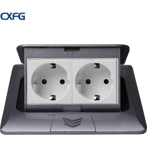 CXFG 145 Aluminum Surface Slow Bounce Floor Socket Damping Waterproof Floor Socket European Standard Double Plug Desktop Socket