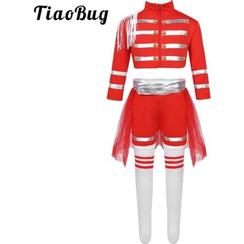 TiaoBug Kids Girls Cheerleading Uniform Performance Modern Jazz Dance Costume Crop Tops with Shorts Mesh Skirt Socks Set Outfit