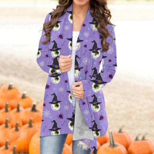 Womens Halloween Animal Cats Pumpkin Print Cardigan Coat Female Thin Knitted Coat Cardigan Women Loose outerwear NEW