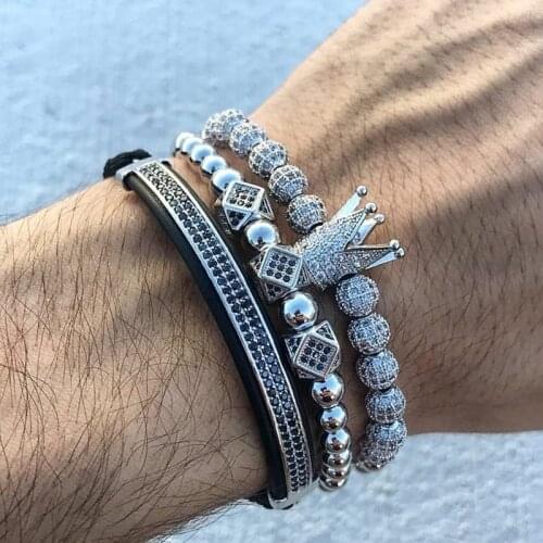 Classic Vintage Royal Crown Men Bracelet Metal Pave Cz Bead Charm Bracelet For Men Fashion Jewelry Pulsera Hombre