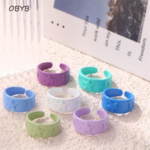 2021 New Trendy Colorful Alloy Dripping Oil Geometric Open Rings for Women Hand-painted Star Shape Logo Rings Party Jewelry