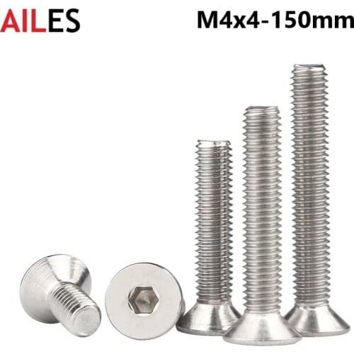 M4 Countersunk Hexagon Socket Bolts 4mm x 5 6 7 8 910 12 14 75 80 85 90 95 100 150mm 304 Stianless Steel Flat Head Allen Screws