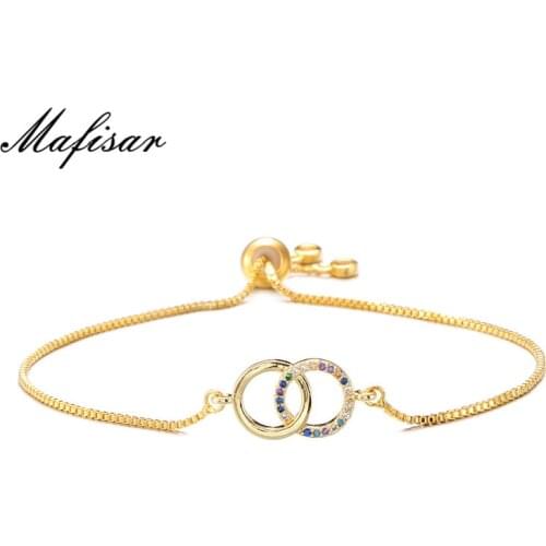 Mafisar 2021 Trendy Colourful CZ Stone 8 Shape Infinity Charm Bracelets For Women Girl 4 Colors Adjustable Copper Chain Jewelry