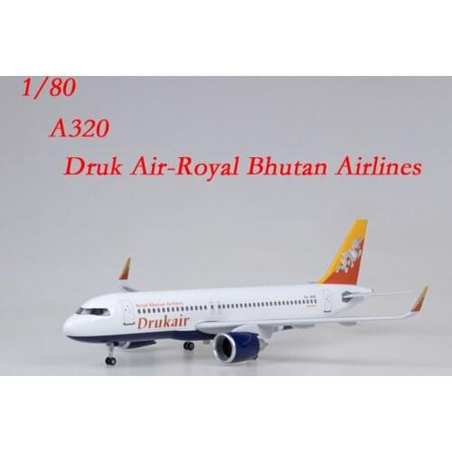 Airplane Model 1/80 Scale A320 Druk Air-Royal Bhutan Airlines Model Plane Toy Led Light Wheel Landing Gear Resin Plane Gifts