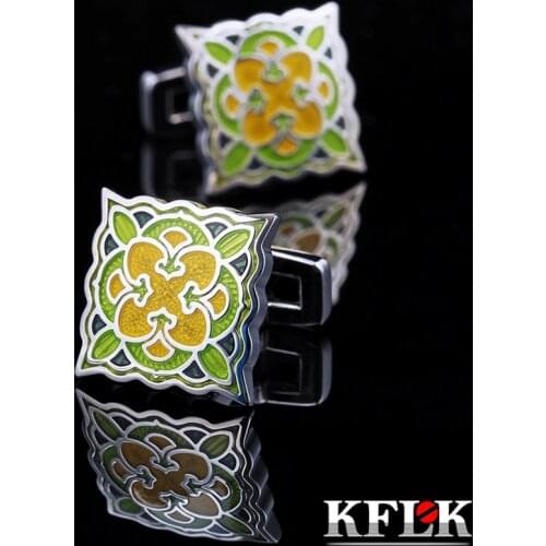 KFLK Jewelry French shirt cufflink for mens Brand Green enamel Fashion cuff link button Luxury High Quality male guests