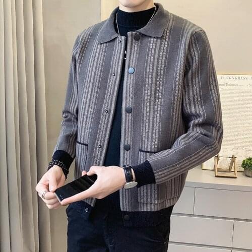 Sweater cardigan men 2021 autumn and winter new casual striped sweater cardigan jacket jacket gray