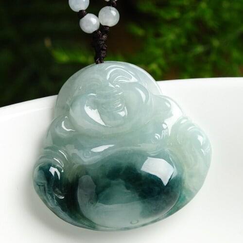 Jade pendant smiling Buddha Burma female Maitreya Buddha jade pendant pendant to send a certifi