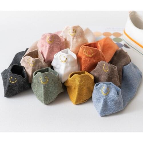 10 Pairs/Lot Candy Color Embroidery Smiley Women Kawaii Sweet Couple Socks Happy Funny Girl Cotton Socks Original Christmas Gift