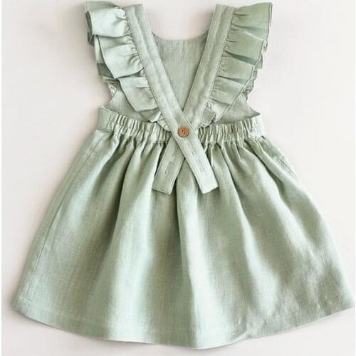 2020 summer new fresh and cute cotton and linen princess dress girl solid color sleeveless dress TZ47