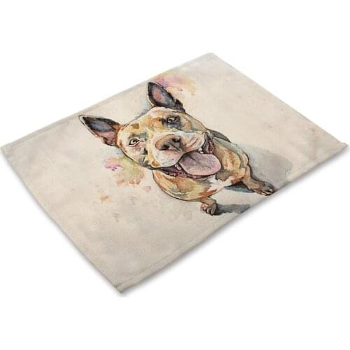 Cute Dog Pattern Placemat Funny Dogs Cat Dining Table Mats Cotton Linen Drink Coaster Western Pad Cup Mat 42*32cm