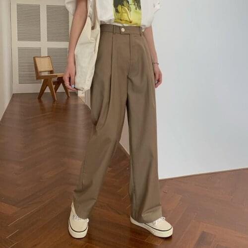 Casual Pants High Waist Plus Size New Fashion Korean Style Drape Loose Wide Leg Brown Trousers Chic Mopping Female