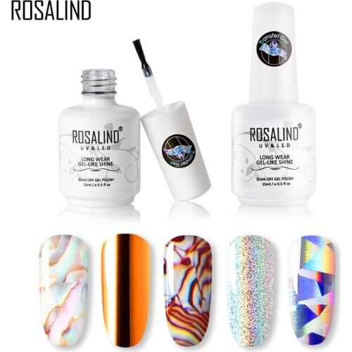 ROSALIND Transfer Gel Nail Polish With Sticker Nail Gel Hybrid Primer UV Lamp For Manicure Semi Permanent Gel Lacquer Nail Art