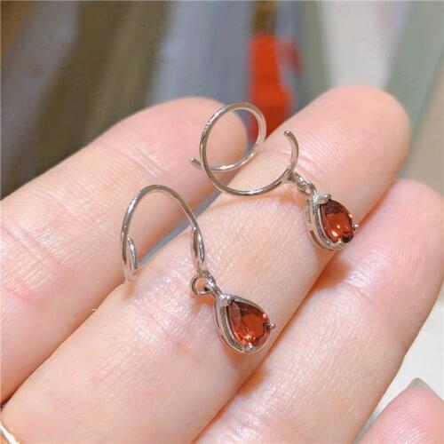 New natural garnet earrings, 925 silver womens jewelry, stylish and individual design