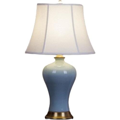 Vintage Europe Handmade Chinese Ceramic Fabric Led E27 Table Lamp for Living Room Wedding Decor Bedroom AC 80-265V 1622