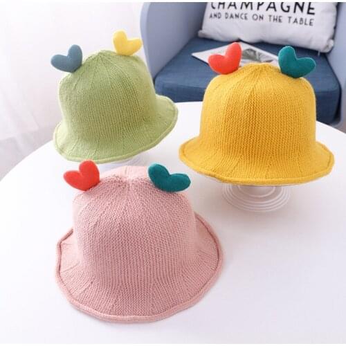 1-3T Kids Bucket Hat For Boys Girls Autumn Winter Warm Knitted Hats and Caps Love Heart Children Baby Fisherman Cap Newest 2020
