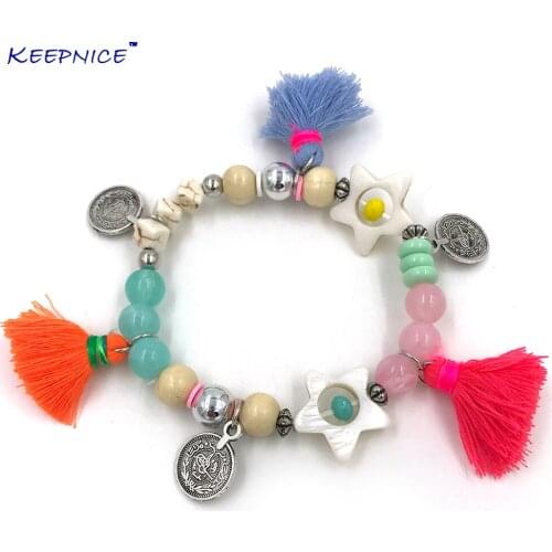 New Bohemian Boho Sea Beach Bracelets For Women Colorful Tassel Charm Bracelet Crystal Stone Beaded Bangle Bracelets