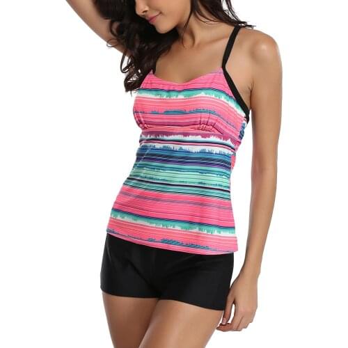 Womens Two Piece Tankini Tribal Tummy Control Swimsuit Set