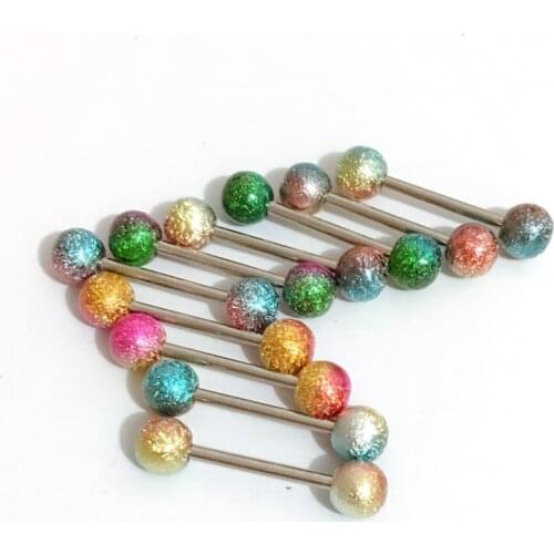 10PCS 14G Colorful Tongue Rings 316L Surgical Steel Tongue Piercing Punk Barbells Piercing 16mm Tongue Piercing Body Jewelry