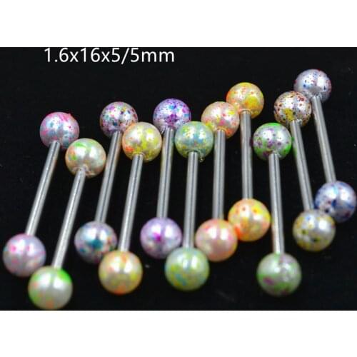 100pcs Body Piercing Jewelry-New Colorful Balls Tongue Ring Bar Tongue Straight Nipple Barbells 14Gx16x5/5mm Body Piercing