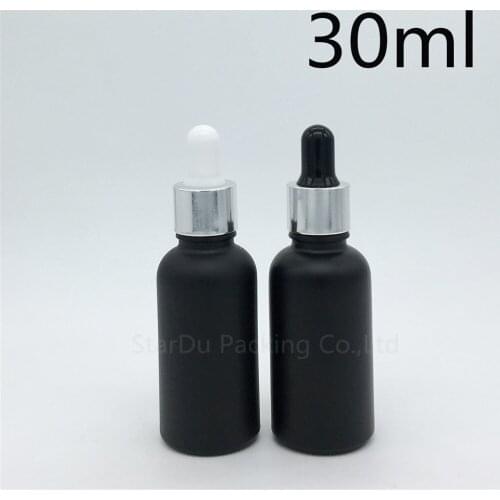 240pcs 30ml black frosted glass essential oil bottle with shiny silver ring dropper 30cc glass perfume bottles