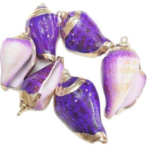 5pcs Natural Conch Shell Colorful 23*40mm Gilt edge Small Pendant for Charm Women Jewelry Making DIY Necklace Choker Accessories