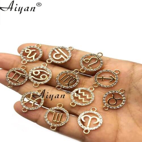 50 Pieces 12 Zodiac Signs Alloy Double Hole Accessories Can Be DIY Handmade Into Bracelets And Necklaces That Can Given As Gifts