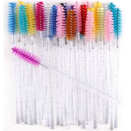 50Pcs Crystal Disposable Eyelash Brushes Comb Eyebrow Spoolie Lash Extension Curler Mascara Wands Applicator Beauty Makeup Brush
